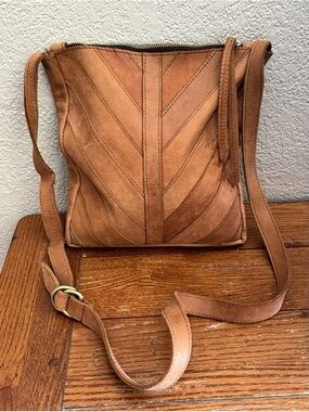 Handmade Genuine Leather Camel Chevron Crossbody Bag Purse Boho Western Festival
